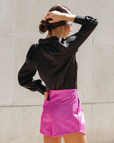 Vany Pocketed High Rise Faux Leather Shorts - Magenta - SALE